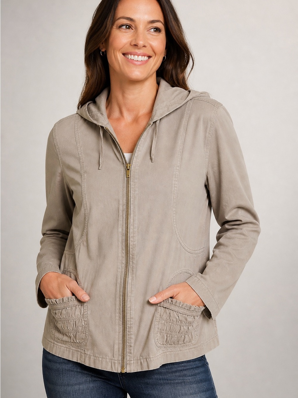 Zenergy by Chicos Textured Jacket Size 2 Large 12/14 outdoor Hood Full Zip Top